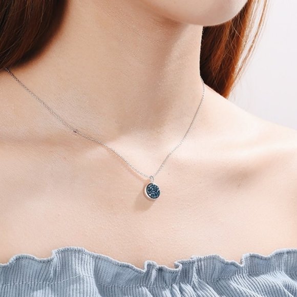 NEW Sterling Silver Blue Druzy Crystal Necklace - Picture 7 of 10